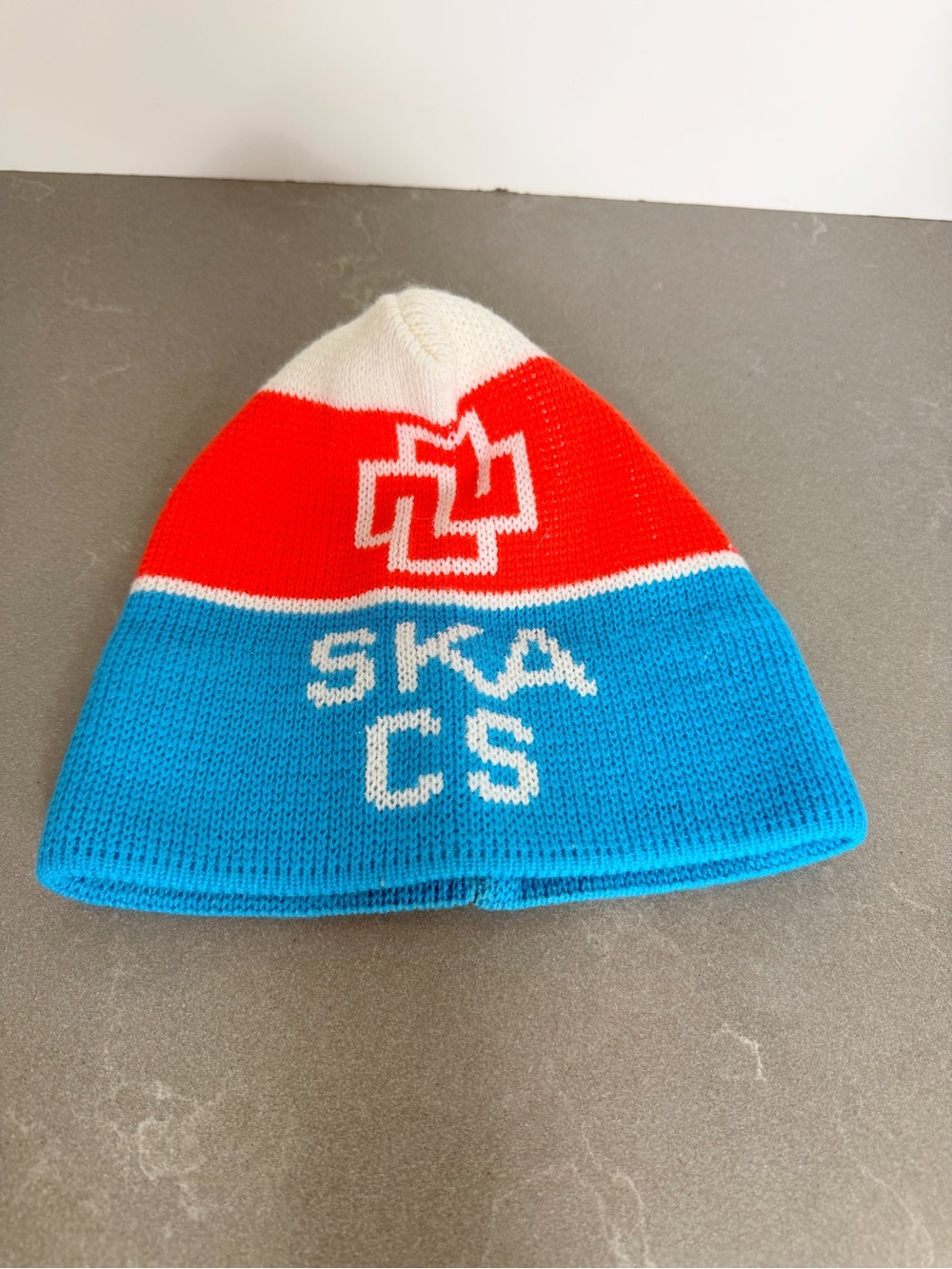 Vintage SKA CS winter Red White & Blue Knit Beanie hat OS